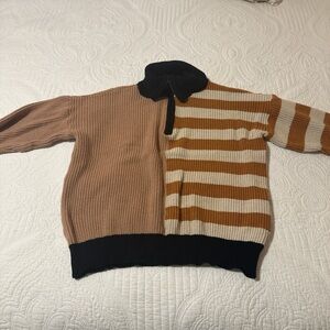 Others Follow Two-Tone Striped Sweater in Tan and Black